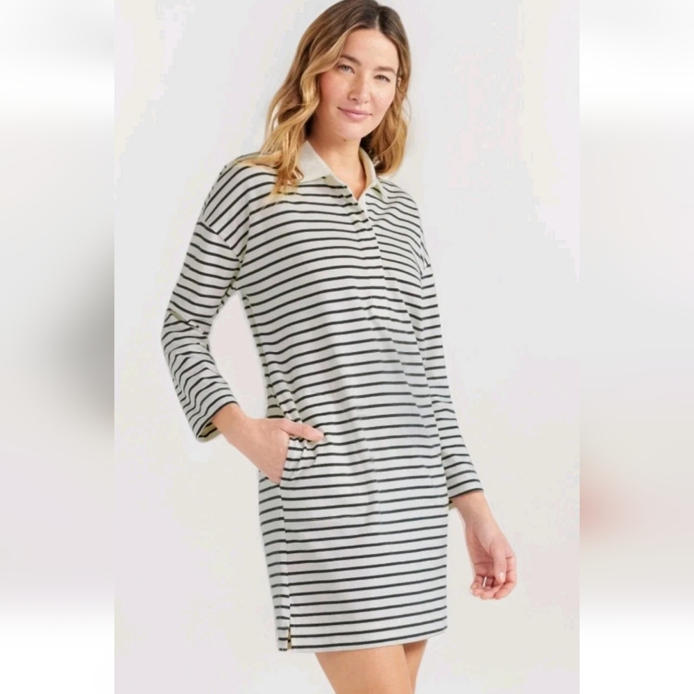 Striped Polo Mini Dress in Cream and Black
